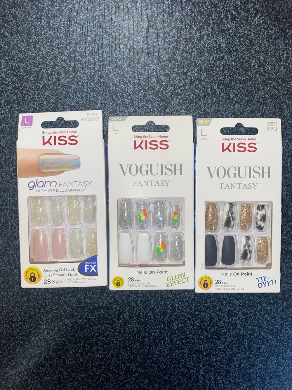 KISS Press-On Nail Trio nails Blush Pink & Black/Gold Marble set bundle